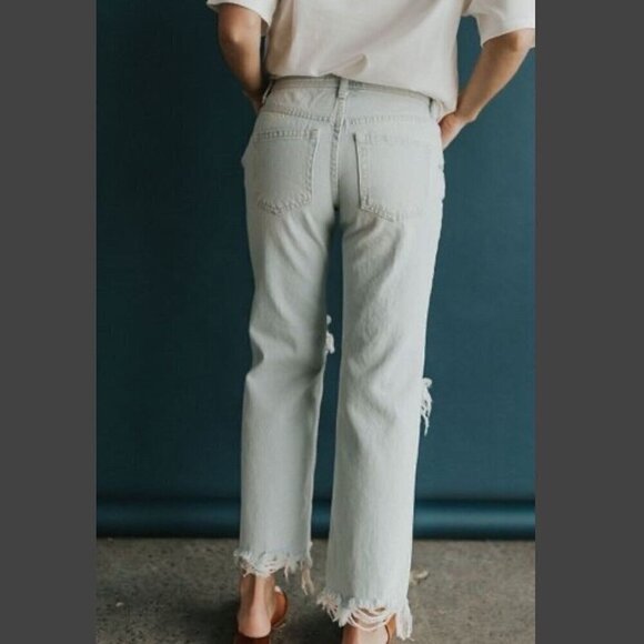 Free People Womens Maggie Jeans Sz 27 Paradise Blue Wash Straight Leg Distressed - Picture 3 of 10